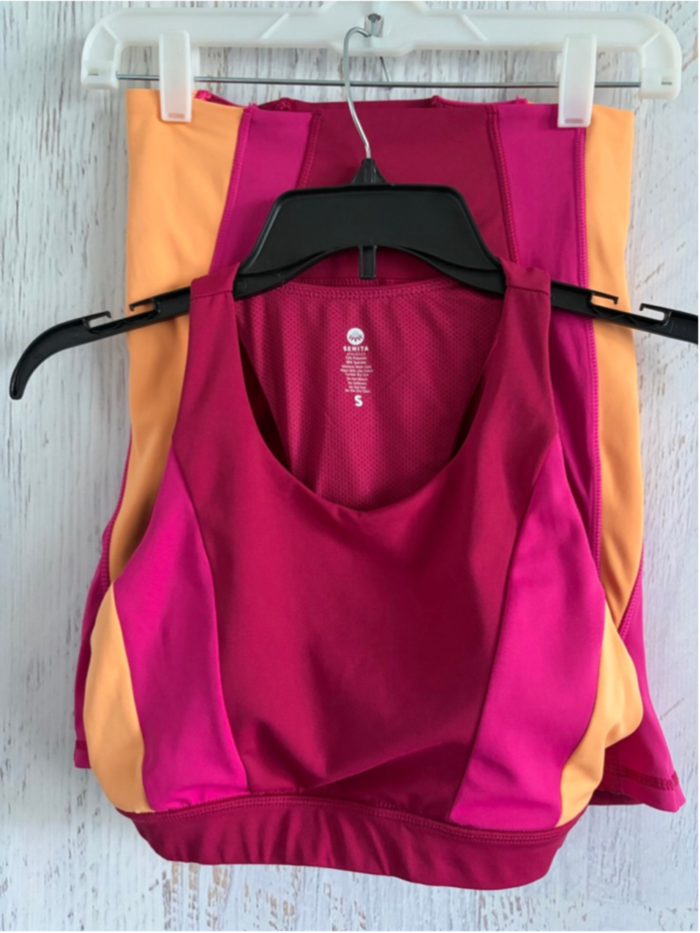 Women's SENITA ATHLETICS Pink Orange Sports Bra and Matching Shorts Size S
